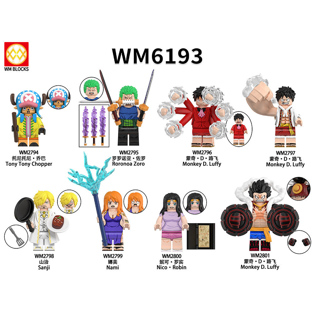 WM6193 Japanese Anime 1 Piece Monkey D.Luffy Sanji Nami Nico Robin Tony Tong Chopper Roronoa Zoro Building Blocks Kids Gift Toys