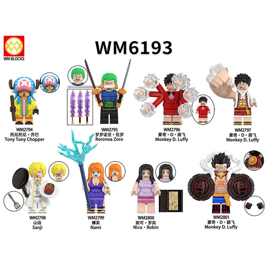 WM6193 Japanese Anime 1 Piece Monkey D.Luffy Sanji Nami Nico Robin Tony Tong Chopper Roronoa Zoro Building Blocks Kids Gift Toys