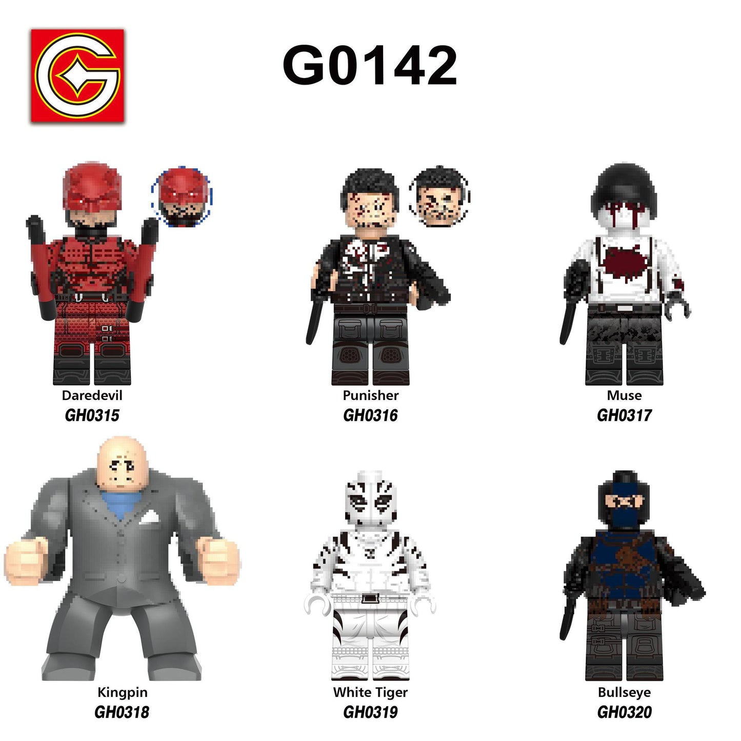 G0142 Daredevil Super Heroes Character Punisher Muse Kingpin Bullseye ABS Plastic Assembly Building Block Figures Kids Toys Gift