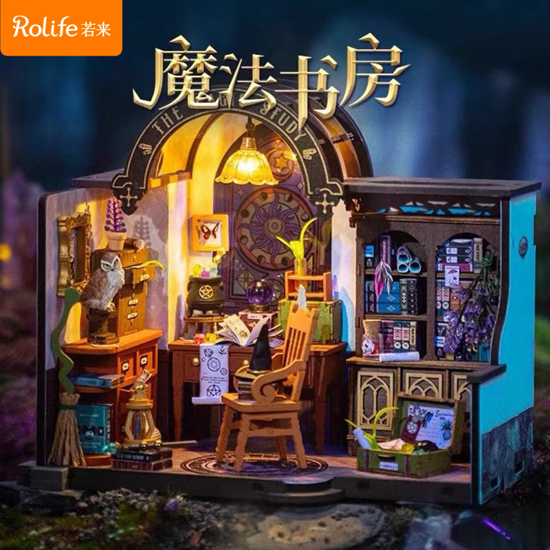 Robotime Rolife The Magic Study Maison miniature à faire soi-même avec de nombreux carnets de notes magiques Décoration de maison de poupée Puzzle en bois 3D