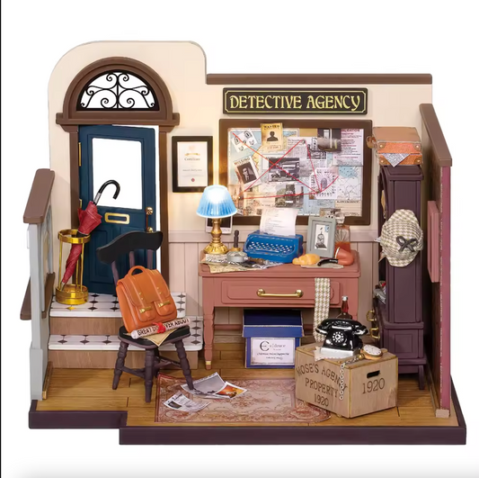 Robotime Rolife Contact Obtenez 25 % de réduction sur les puzzles en bois 3D DG157 Mose's Detective Agency Maison de poupée miniature à monter soi-même