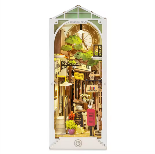 Puzzles en bois 3D Robotime Rolife Assemble Toys TGB02 Sunshine Town Book Nook Maison miniature à monter soi-même