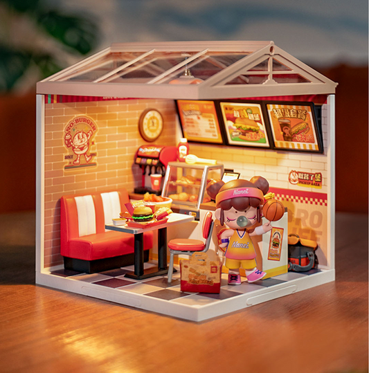 DW010 Tienda de Hamburgo Robotime Diy Puzzle 3D Idea de regalo para el hogar Kit de tienda de suministros de modelos