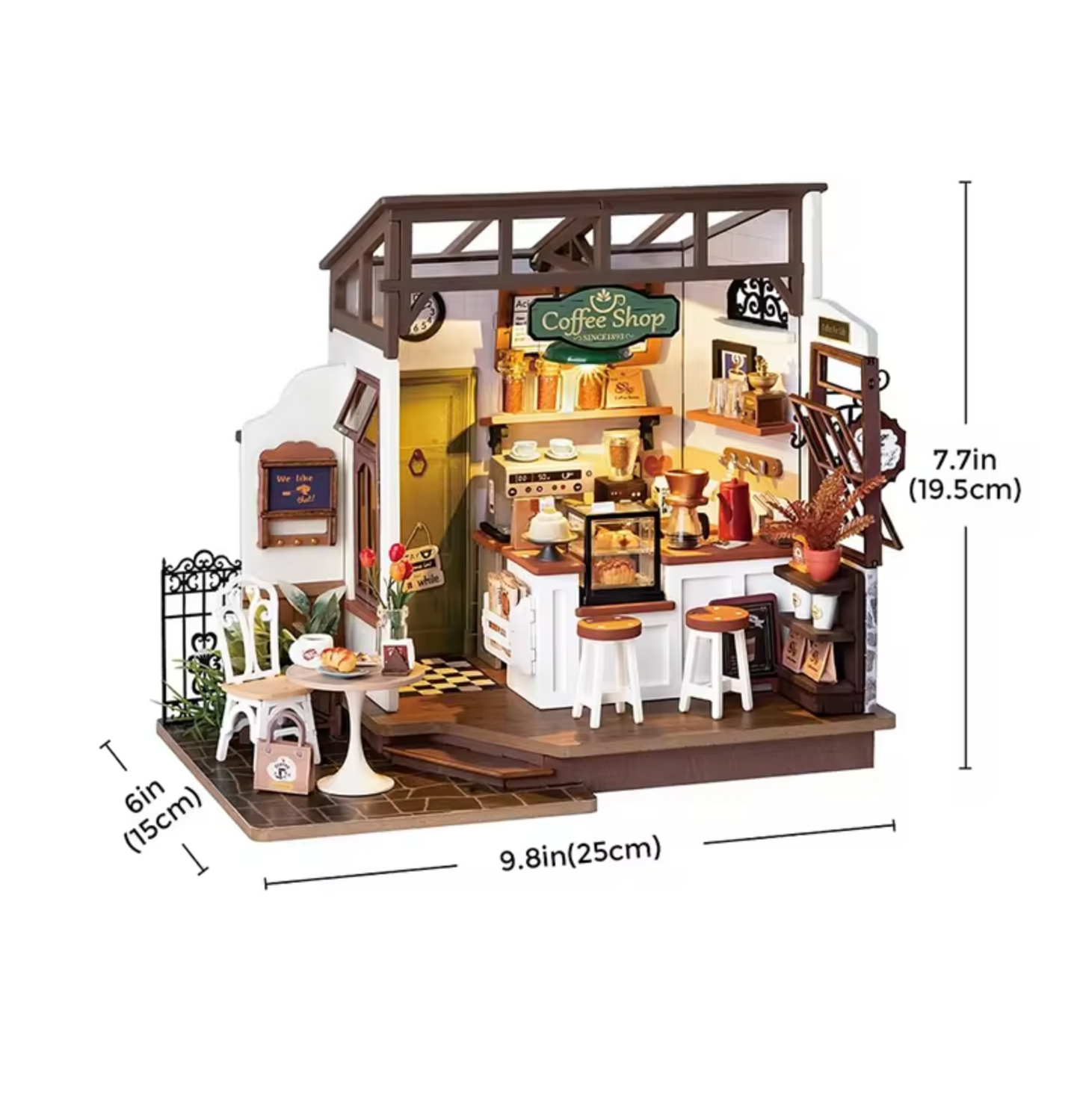Robotime Rolife No.17 Café Kit de maison miniature pour enfants et adultes Maison de poupée 3D en bois à monter soi-même Jouets de construction Décoration de la maison
