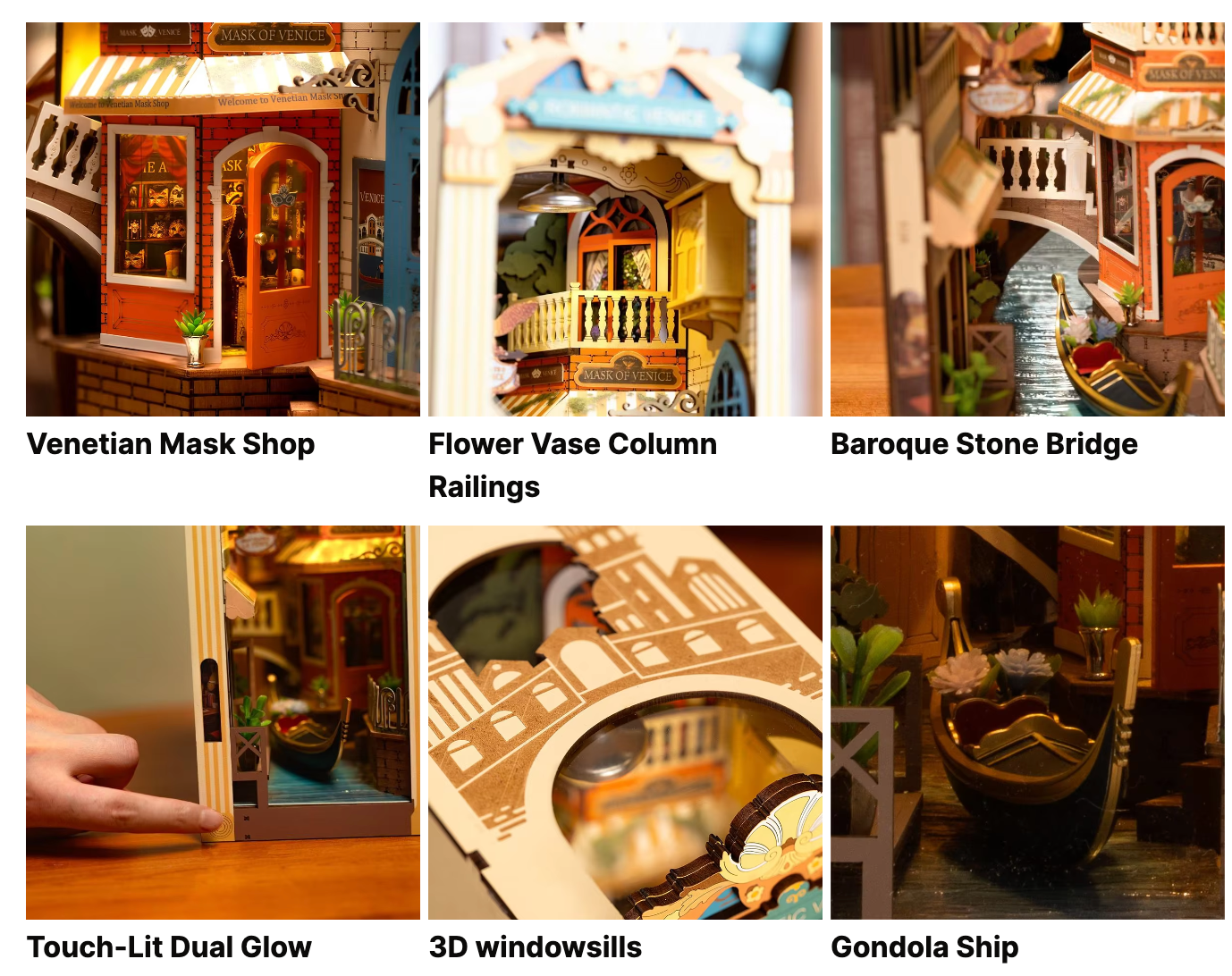Casa en miniatura romántica de Venecia con rompecabezas de madera en 3D de Robotime Rolife TGB08, estantería con rincón para libros, regalos de Navidad para niños