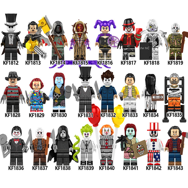 KF6173  KF6175 KF6176  Hot LEGO Halloween Horror Movie Freddy Beetlejuice Jason Jack Killer Sally Elvira Head Collect Building Blocks Kids Mini Toys