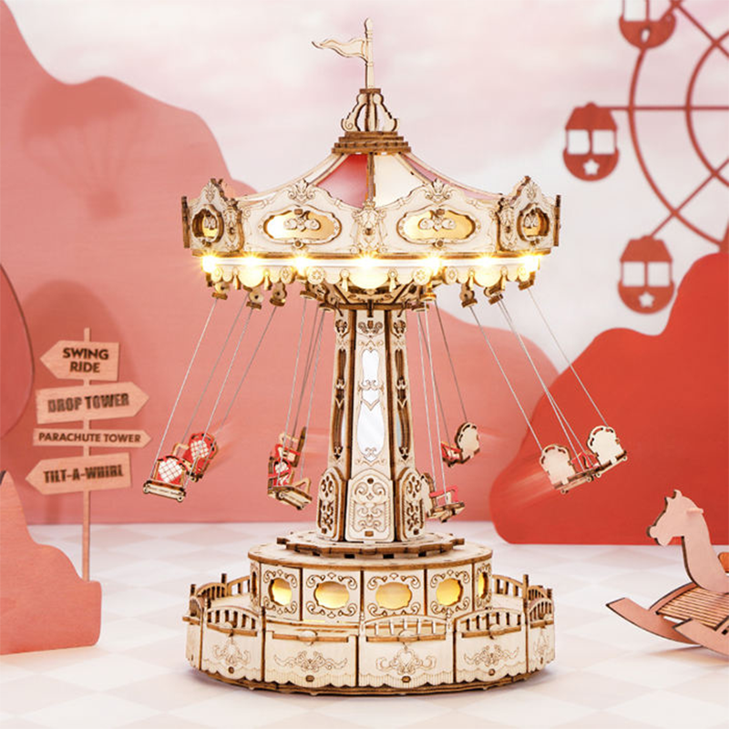 Kit de ensamblaje de juguetes de madera de fábrica Robotime Rokr EA02, rompecabezas de madera 3D para paseo en columpio para envío directo