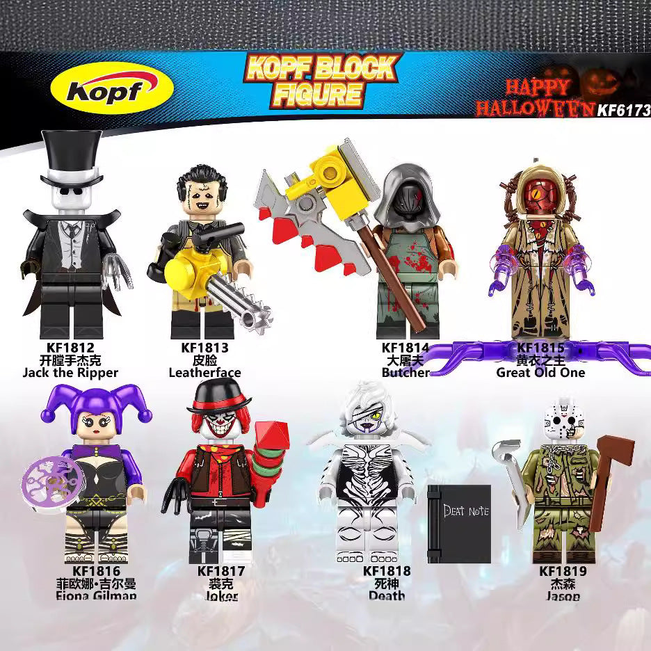 KF6173  KF6175 KF6176  Hot LEGO Halloween Horror Movie Freddy Beetlejuice Jason Jack Killer Sally Elvira Head Collect Building Blocks Kids Mini Toys