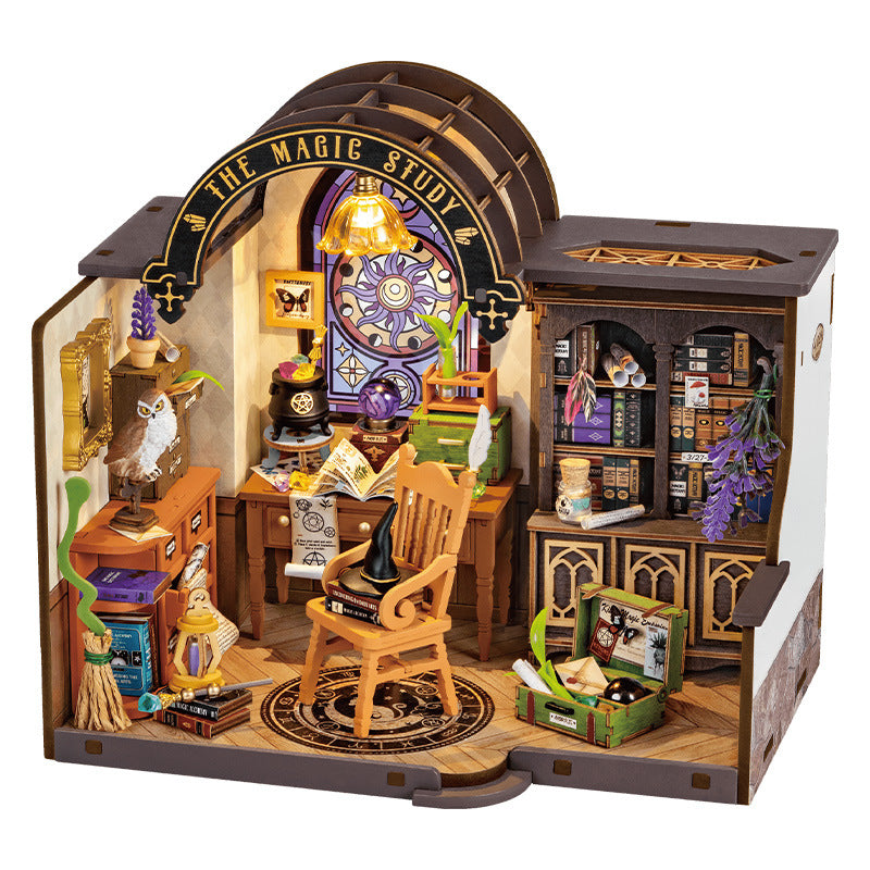 Robotime Rolife The Magic Study Maison miniature à faire soi-même avec de nombreux carnets de notes magiques Décoration de maison de poupée Puzzle en bois 3D