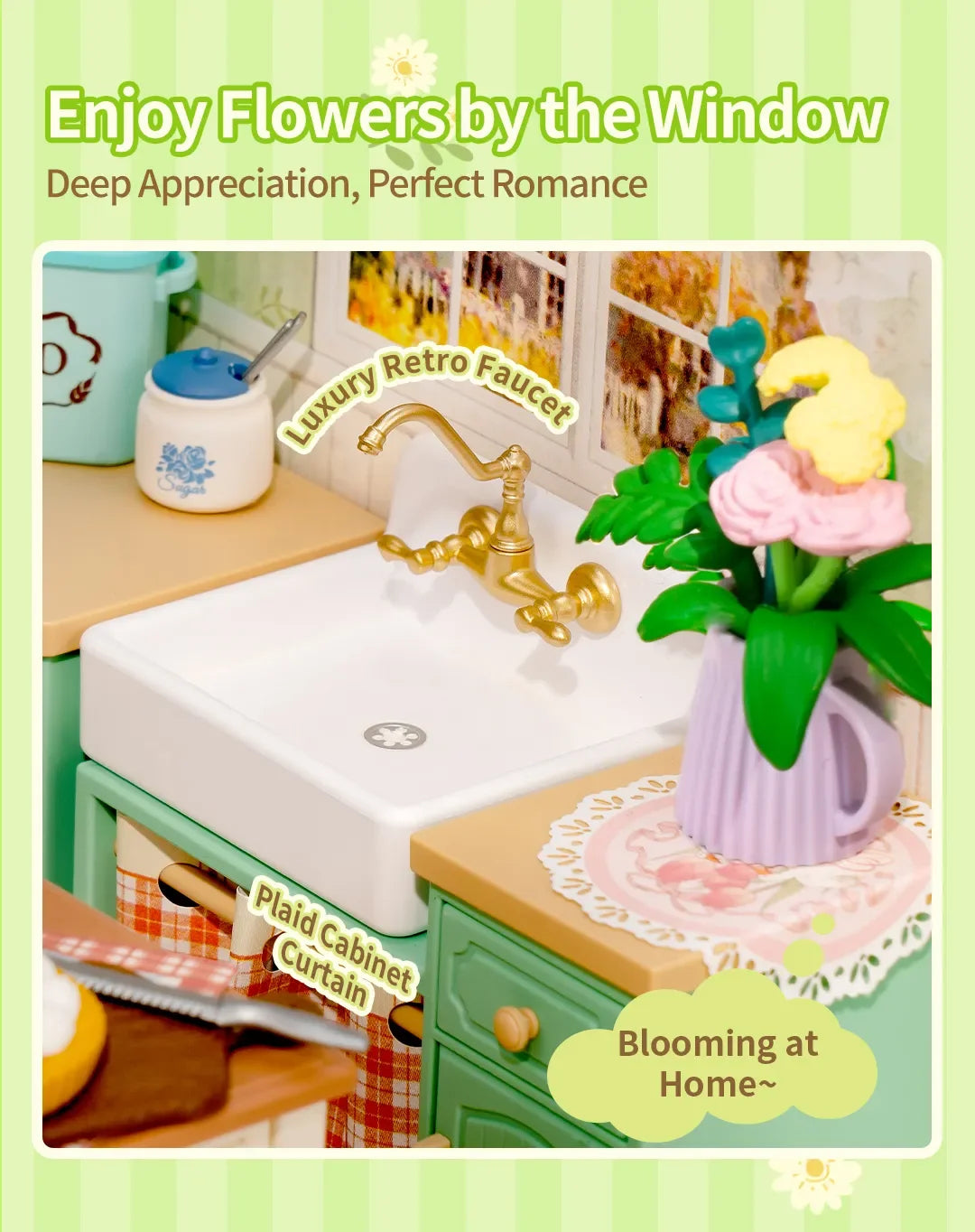 Robotime Rolife DW023 DW024 DW025 DIY Miniature House Kit Model Building Craft Kit with LED for Adults Kids Holiday Tea Time and Farmhouse Kitchen