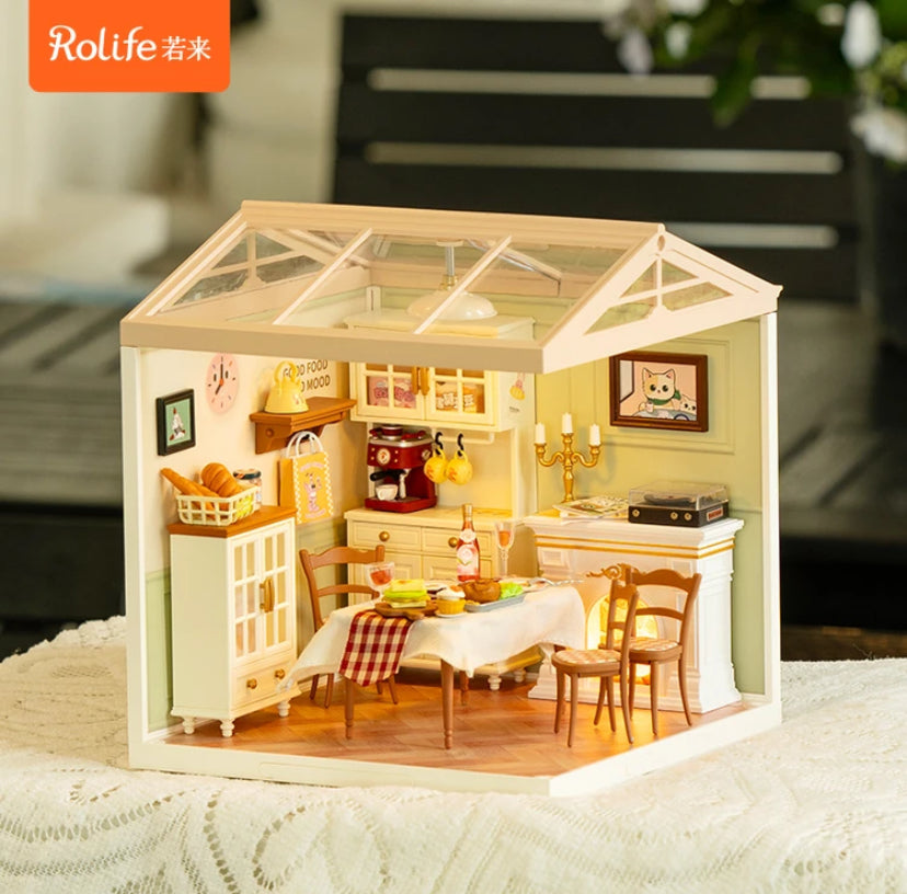 DW015 Comedor Robotime Rolife 3D Kit de construcción de rompecabezas de plástico Casa en miniatura DIY