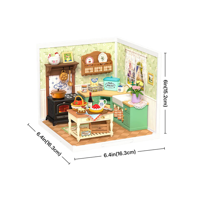 Robotime Rolife DW023 DW024 DW025 DIY Miniature House Kit Model Building Craft Kit with LED for Adults Kids Holiday Tea Time and Farmhouse Kitchen
