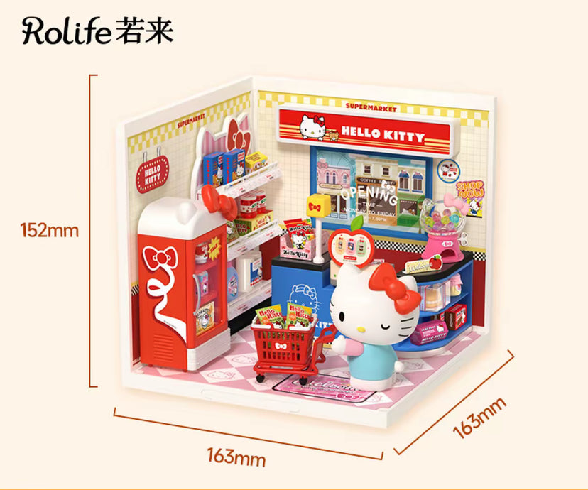 New Rolife Sanrio and Hello Kitty DWL05 DWL06 Super World Hello Kitty Scene Blind Box Baby House Assembly Toy Creative Ornament Gift Female Surprise Gift
