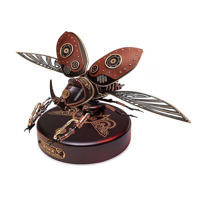 Robotime Rokr MI01 - Modelo de escarabajo rinoceronte, rompecabezas de plástico en 3D para adultos, ensamblaje hecho a mano, regalos novedosos para el Día del Padre