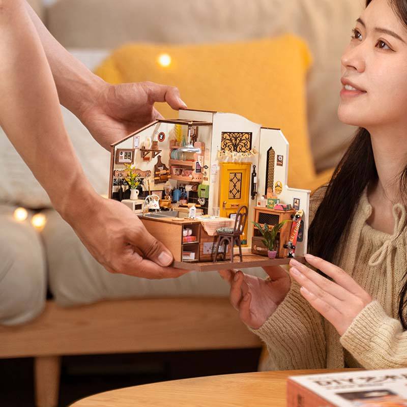 Kit de rompecabezas hecho a mano Robotime Rolife DG159 Casa de muñecas en miniatura de madera 3D de bricolaje con cocina acogedora 