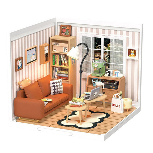 DW007 Cozy Living Lounge Robotime Rolife - Juego de construcción de rompecabezas de plástico en 3D para casa en miniatura 