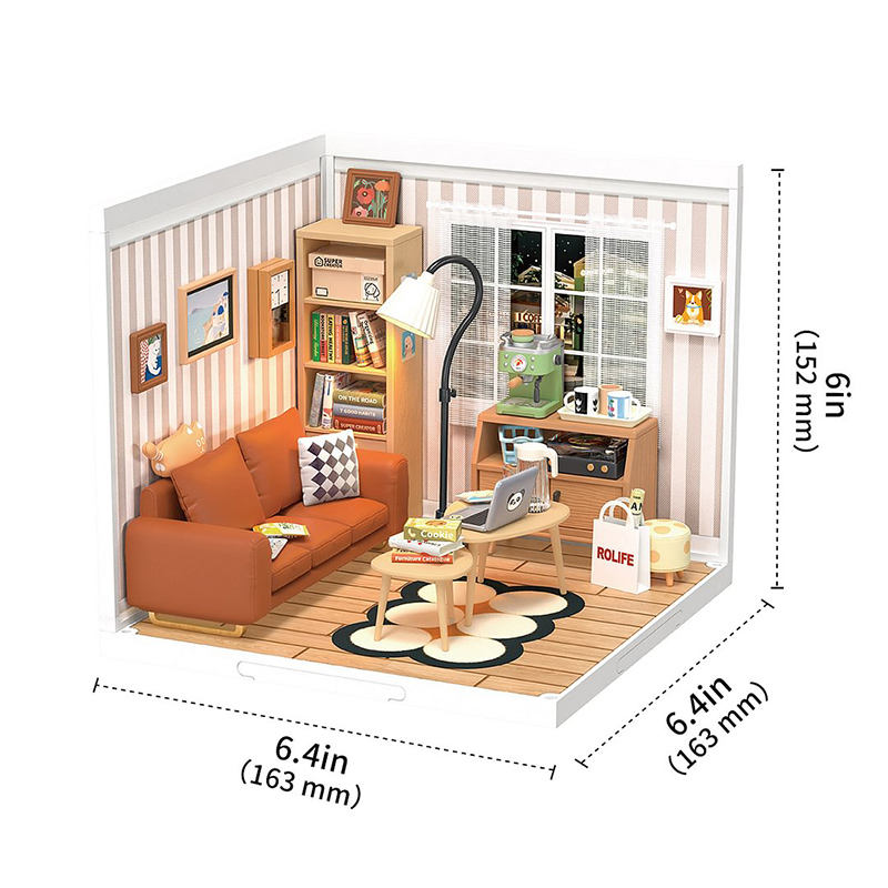DW007 Cozy Living Lounge Robotime Rolife - Juego de construcción de rompecabezas de plástico en 3D para casa en miniatura 