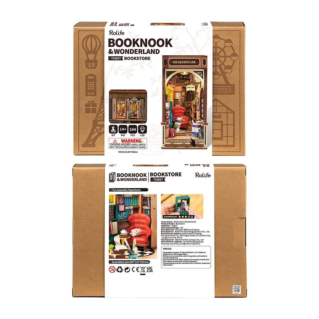 Kit de inserción de estanterías para librería Robotime Rolife TGB07, para bricolaje, para rincones de libros, sujetalibros, rompecabezas de madera en 3D, para casas en miniatura
