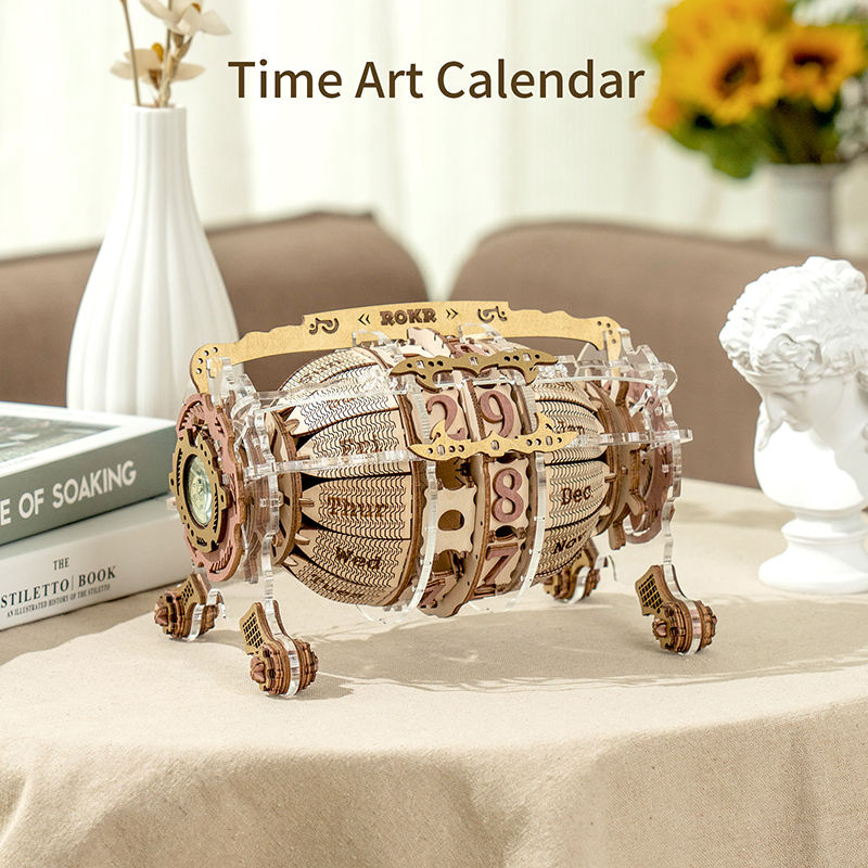 Robotime Rokr Artisanat en bois fait main Décoration d'intérieur LC801 Calendrier du moteur du temps Puzzles en bois 3D