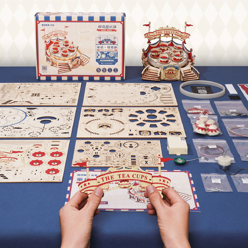 Robotime Rokr DIY Assemble Toys Music Box EA04 Tilt-A-Whirl Kits de modelos Rompecabezas 3D de madera para adultos