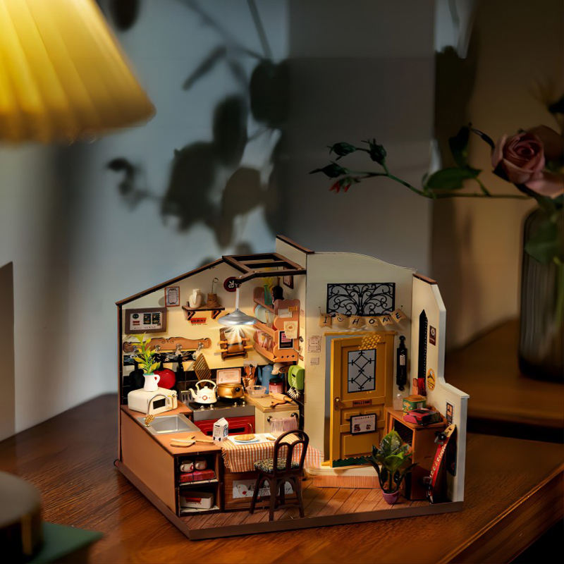 Kit de rompecabezas hecho a mano Robotime Rolife DG159 Casa de muñecas en miniatura de madera 3D de bricolaje con cocina acogedora 