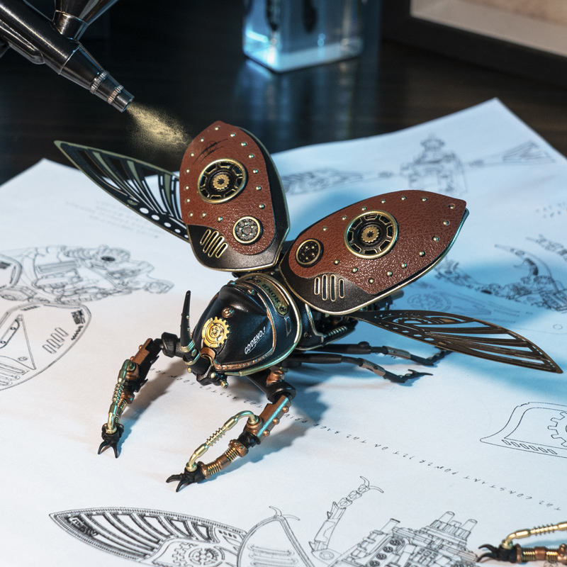 Robotime Rokr MI01 - Modelo de escarabajo rinoceronte, rompecabezas de plástico en 3D para adultos, ensamblaje hecho a mano, regalos novedosos para el Día del Padre