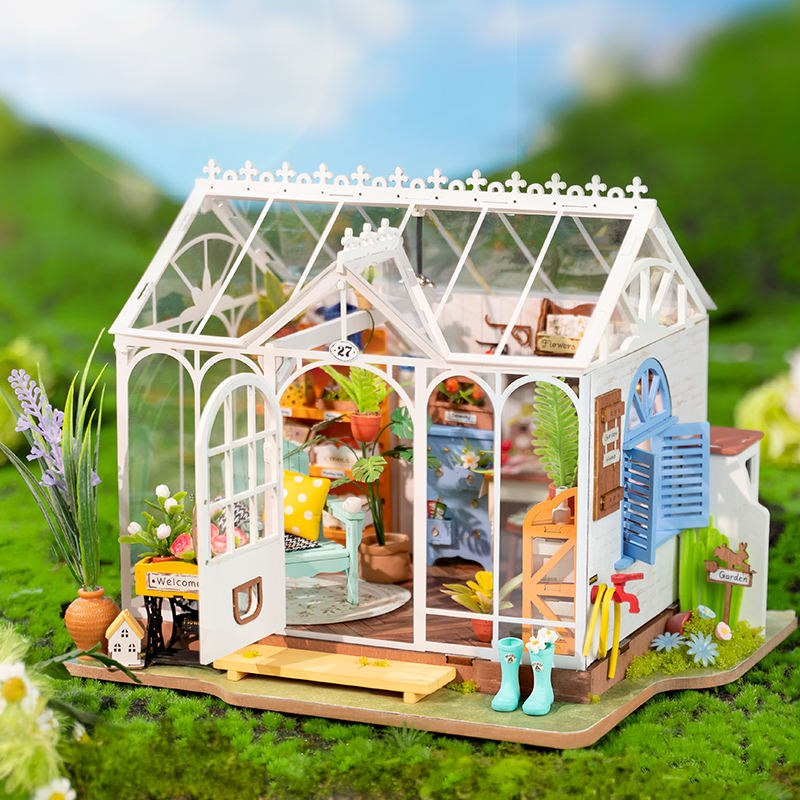Kit hecho a mano de Robotime Rolife DG163 Dreamy Garden House, rompecabezas de madera en 3D, casa de muñecas en miniatura 