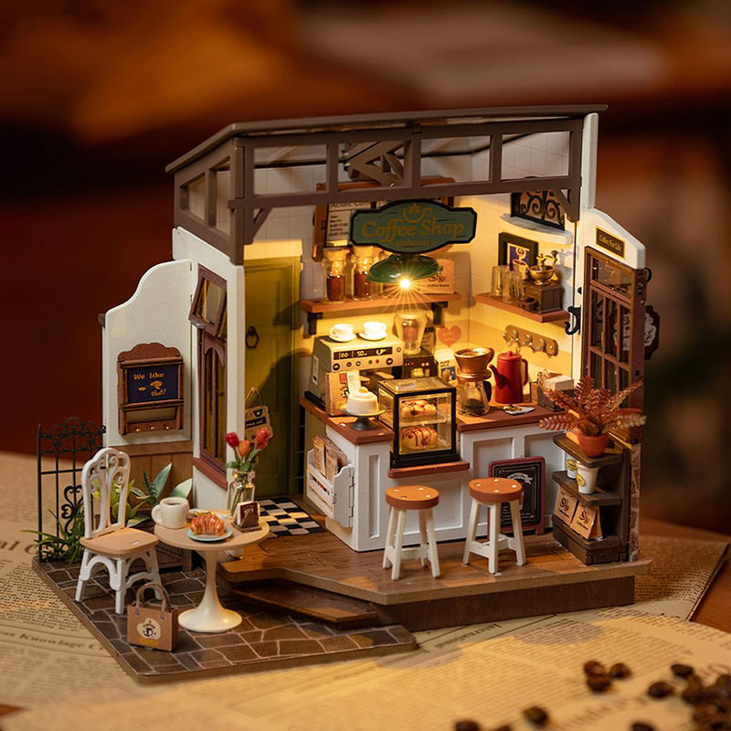 Robotime Rolife No.17 Café Kit de maison miniature pour enfants et adultes Maison de poupée 3D en bois à monter soi-même Jouets de construction Décoration de la maison