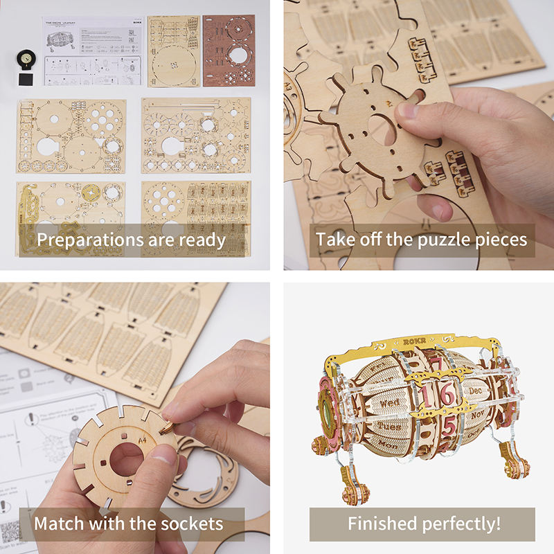 Robotime Rokr Artisanat en bois fait main Décoration d'intérieur LC801 Calendrier du moteur du temps Puzzles en bois 3D