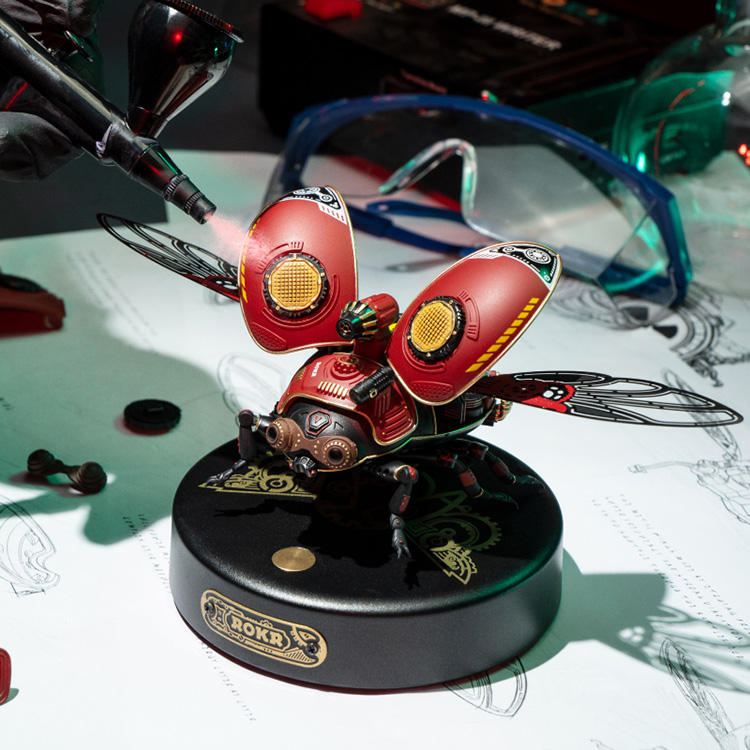 Bloques de construcción de animales Robotime Rokr MI02 Steampunk Scout Beetle, modelo de juguete, rompecabezas de plástico 3D para Dropshipping