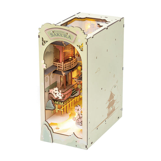 Robotime Rolife Contact Obtenez 25 % de réduction sur les puzzles en bois 3D TGB05 Falling Sakura Book Nook Maison de poupée miniature à faire soi-même