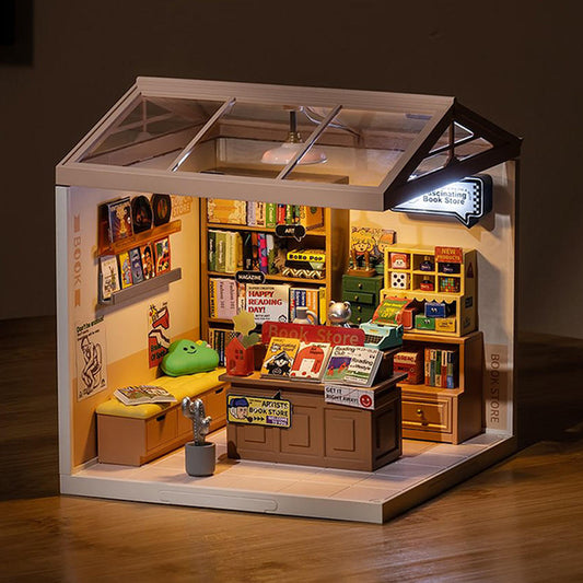 DW004 Robotime Rolife - Puzzle de plástico en 3D, fascinante kit de maquetas de librería, casa de muñecas en miniatura para hacer tú mismo