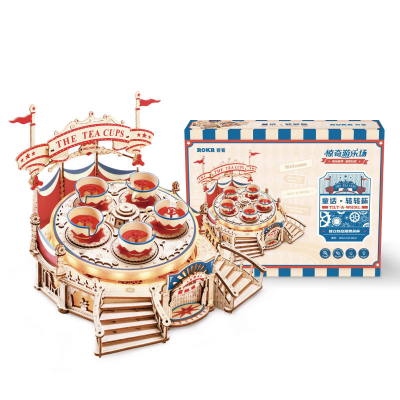 Robotime Rokr DIY Assemble Toys Music Box EA04 Tilt-A-Whirl Kits de modelos Rompecabezas 3D de madera para adultos