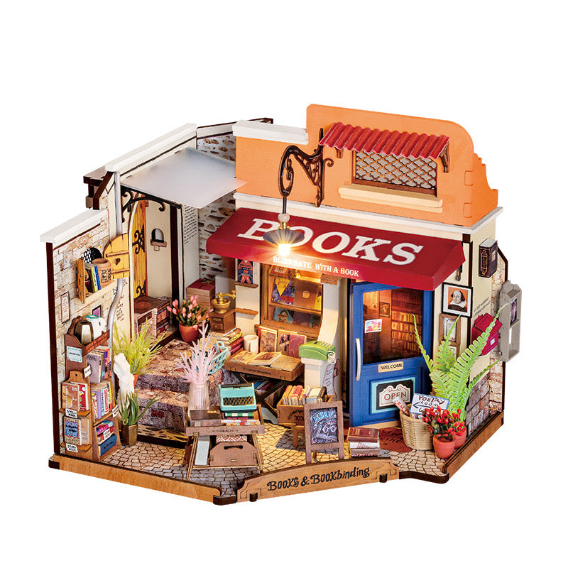 Robotime Rolife Jouets éducatifs DIY Maison miniature DG164 Corner Bookstore Modèle Kit Puzzles 3D en bois