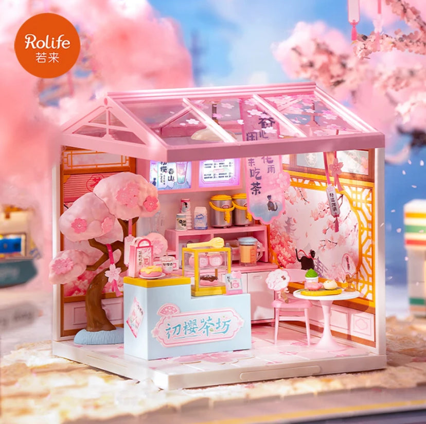 DWZ02 Casa de té Sakura Robotime Rolife Kit de casa en miniatura de plástico para hacer tú mismo Juego de construcción de casa de muñecas de plástico Juguete