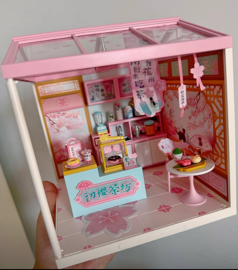 DWZ02 Casa de té Sakura Robotime Rolife Kit de casa en miniatura de plástico para hacer tú mismo Juego de construcción de casa de muñecas de plástico Juguete