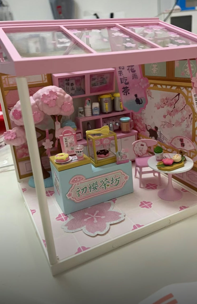 DWZ02 Casa de té Sakura Robotime Rolife Kit de casa en miniatura de plástico para hacer tú mismo Juego de construcción de casa de muñecas de plástico Juguete