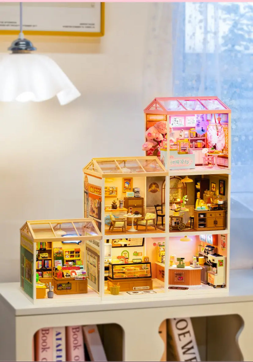 DWZ02 Casa de té Sakura Robotime Rolife Kit de casa en miniatura de plástico para hacer tú mismo Juego de construcción de casa de muñecas de plástico Juguete