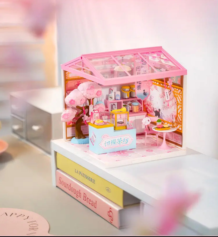 DWZ02 Casa de té Sakura Robotime Rolife Kit de casa en miniatura de plástico para hacer tú mismo Juego de construcción de casa de muñecas de plástico Juguete
