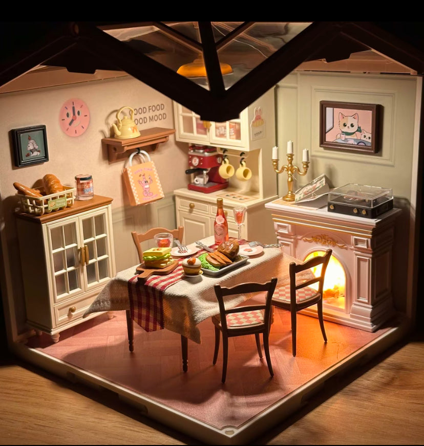 DW015 Comedor Robotime Rolife 3D Kit de construcción de rompecabezas de plástico Casa en miniatura DIY