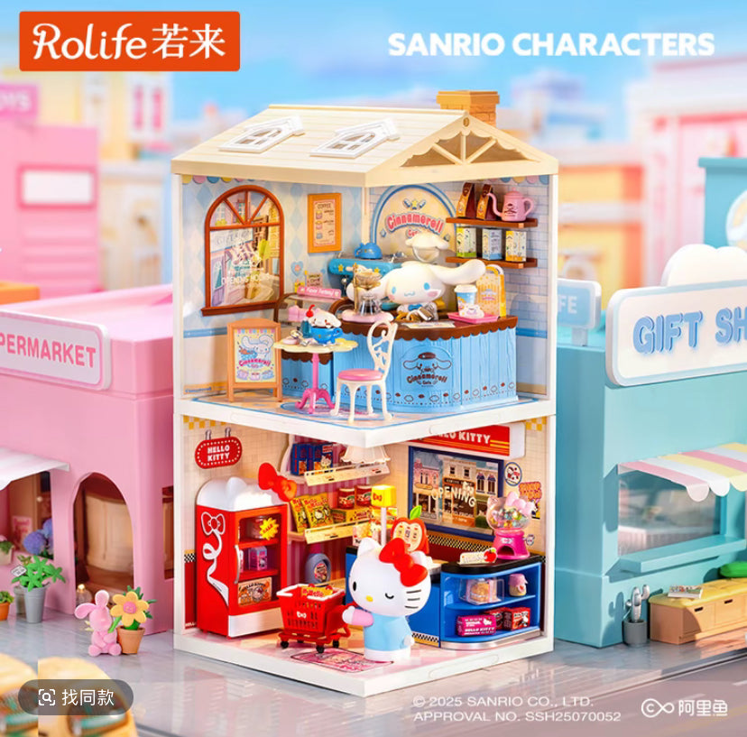 New Rolife Sanrio and Hello Kitty DWL05 DWL06 Super World Hello Kitty Scene Blind Box Baby House Assembly Toy Creative Ornament Gift Female Surprise Gift