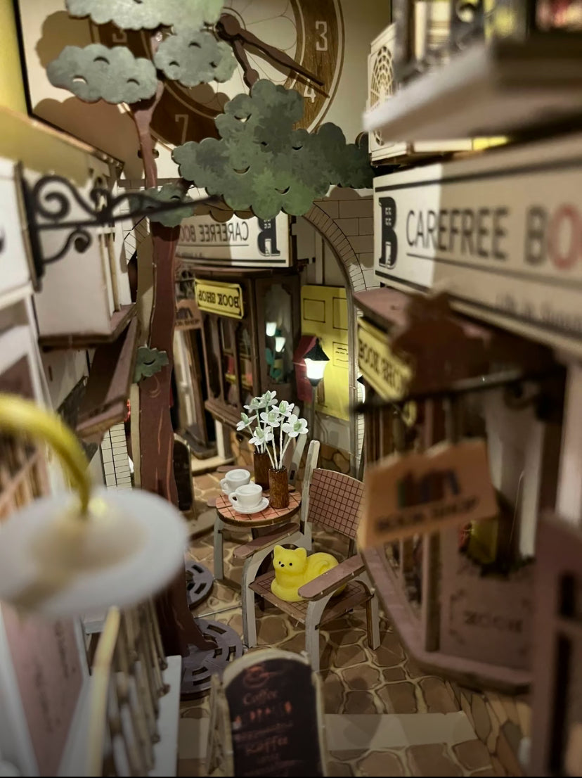 Juguetes para armar Robotime Rolife, rompecabezas de madera en 3D TGB02 Sunshine Town Book Nook, casa en miniatura para armar