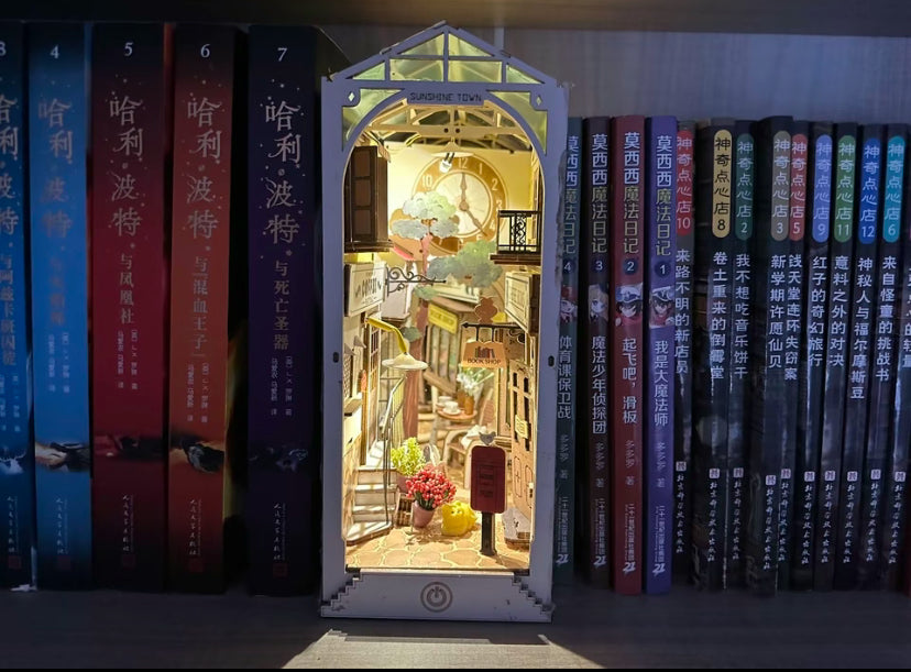 Juguetes para armar Robotime Rolife, rompecabezas de madera en 3D TGB02 Sunshine Town Book Nook, casa en miniatura para armar