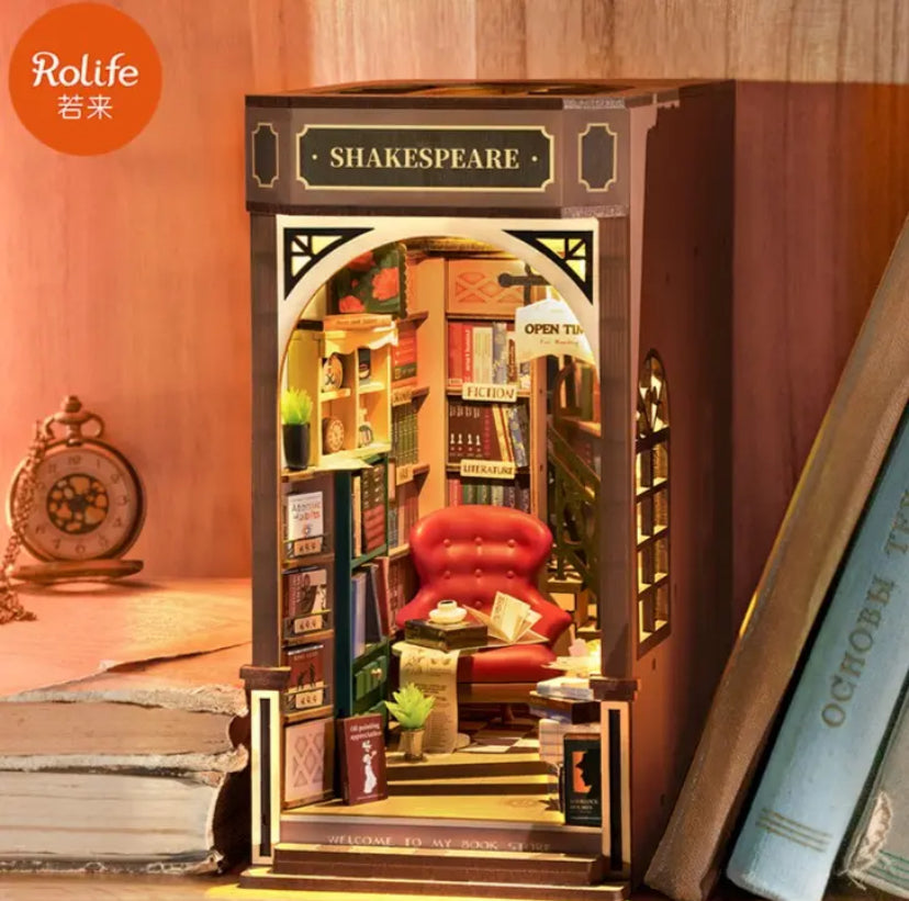 Kit de inserción de estanterías para librería Robotime Rolife TGB07, para bricolaje, para rincones de libros, sujetalibros, rompecabezas de madera en 3D, para casas en miniatura
