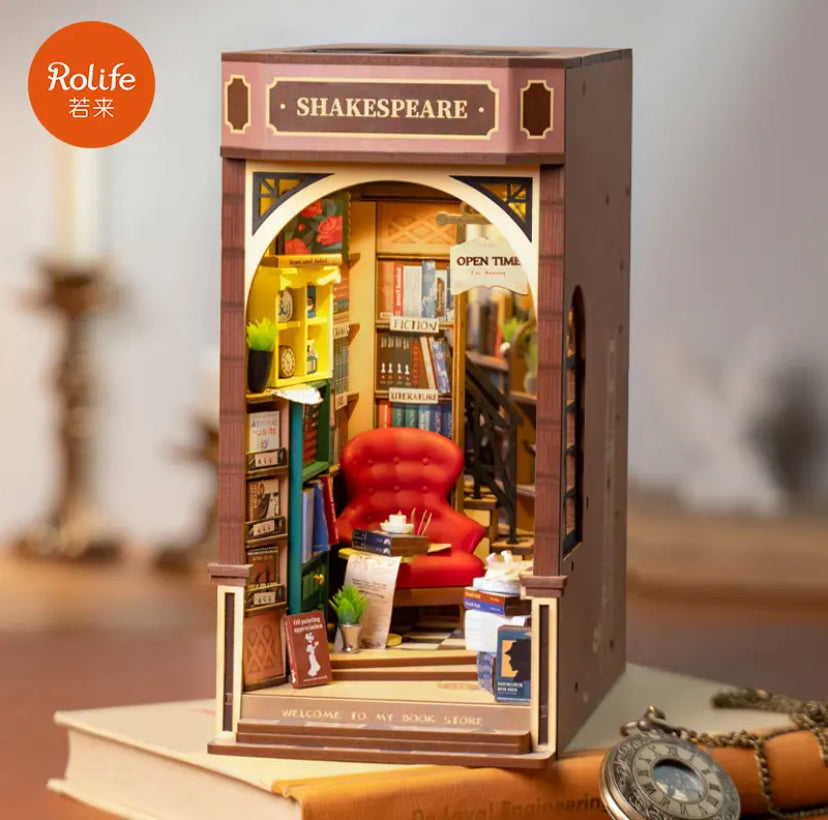 Kit de inserción de estanterías para librería Robotime Rolife TGB07, para bricolaje, para rincones de libros, sujetalibros, rompecabezas de madera en 3D, para casas en miniatura