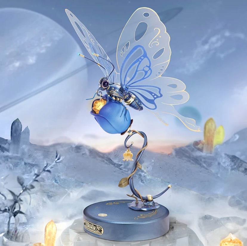 Rompecabezas de metal 3D Robotime Rokr con forma de mariposa y luz LED, regalo de bloques de construcción de estilo industrial para niños - MI05