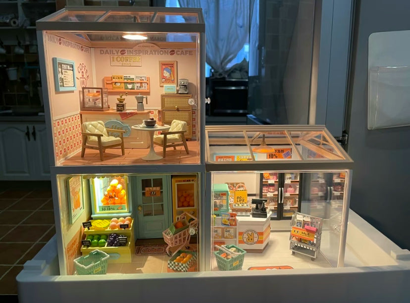 Robotime Rolife Super Store Series - Juego de bloques de construcción para casa de muñecas en miniatura, rompecabezas 3D de plástico para regalos