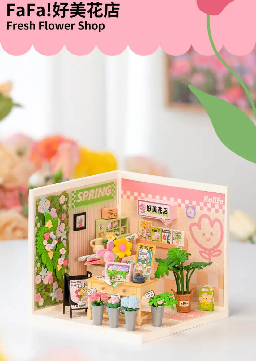 DW017 Rolife Fresh Flower Shop Bloques Modelo Construcción Juguetes Plástico DIY Miniatura Casa Kit