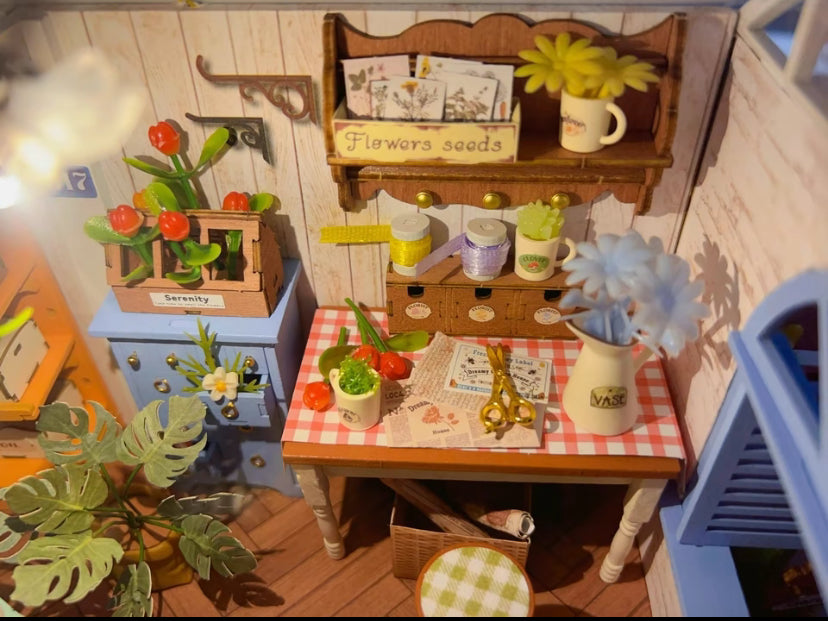 Kit hecho a mano de Robotime Rolife DG163 Dreamy Garden House, rompecabezas de madera en 3D, casa de muñecas en miniatura 