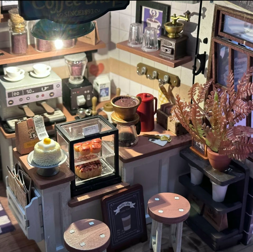 Robotime Rolife No.17 Café Kit de maison miniature pour enfants et adultes Maison de poupée 3D en bois à monter soi-même Jouets de construction Décoration de la maison